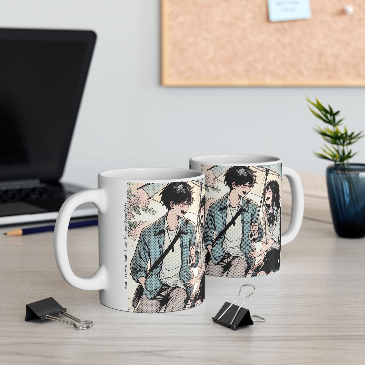 Anime Couple Mug – Soft Rain Walk Romance, Sweet Manga Umbrella Moment, Emotional Coffee Cup for Love Story Fans