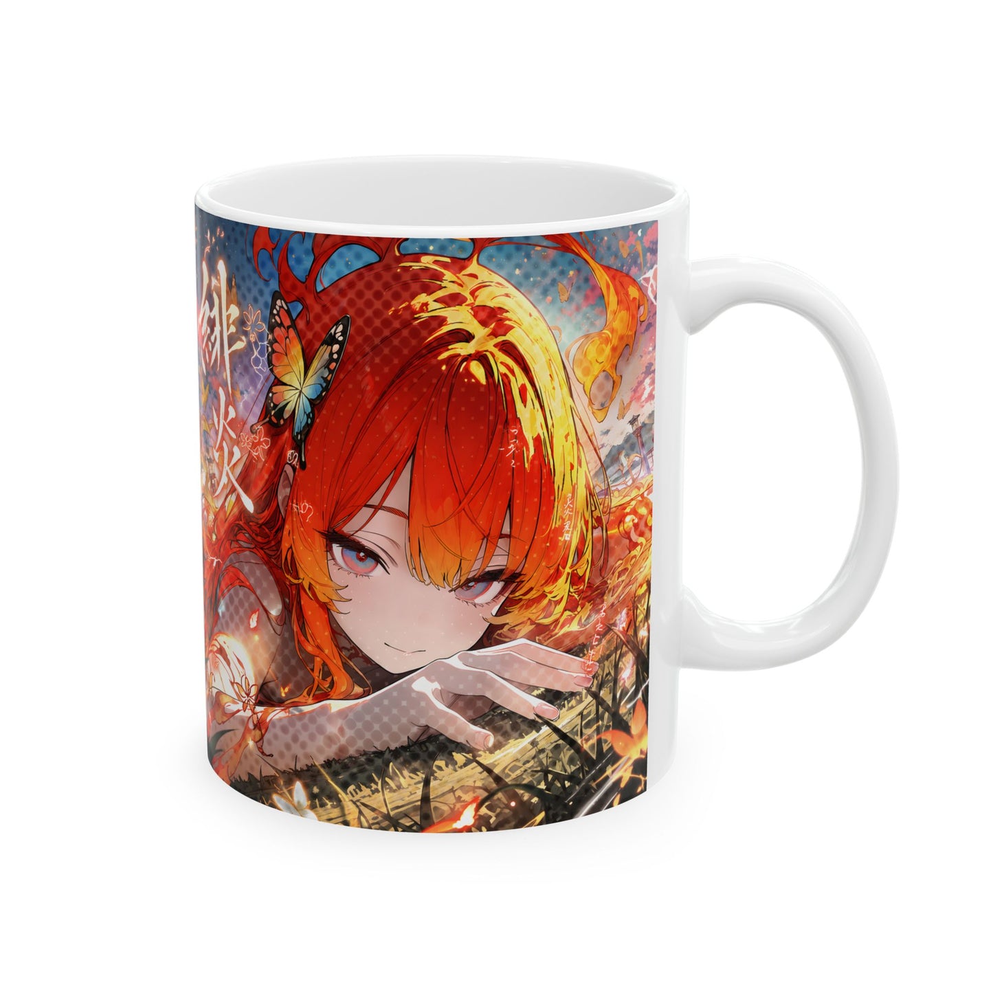 Fire Anime Mug – Flame Girl Anime Cup, Intense Burning Aesthetic Coffee Mug, Powerful Anime Character Mug, Bold Otaku Gift