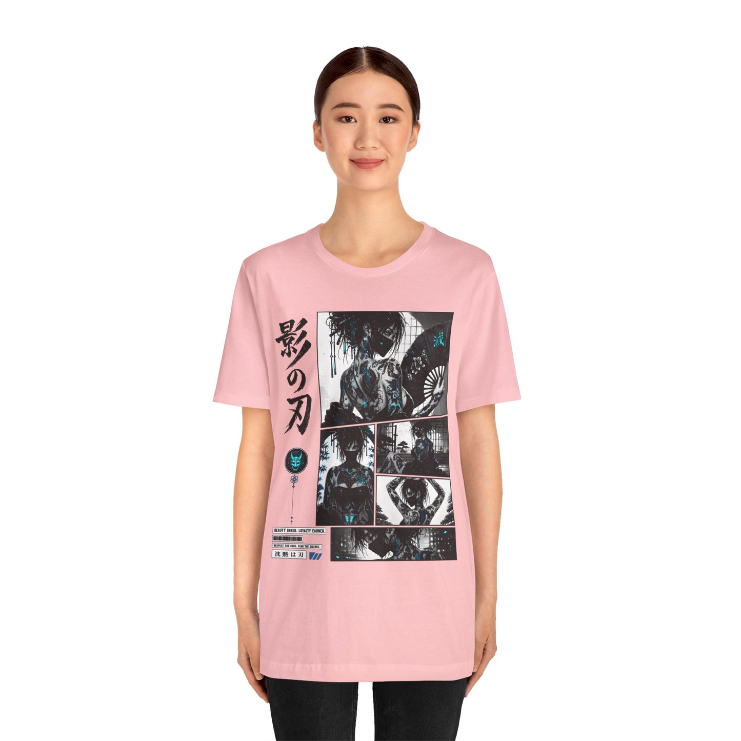 Anime Shinobi Tee – Tattooed Ninja Girl Shirt, Japanese Streetwear T-Shirt, Anime Assassin Gift, Dark Aesthetic Tee