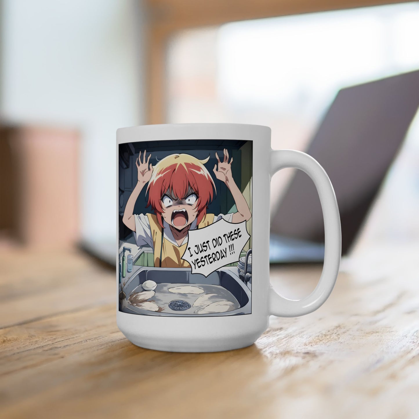 Anime Chores Mug – Screaming Manga Girl at Sink, Relatable Burnout Gift for Overworked Students and Domestic Chaos Survivors