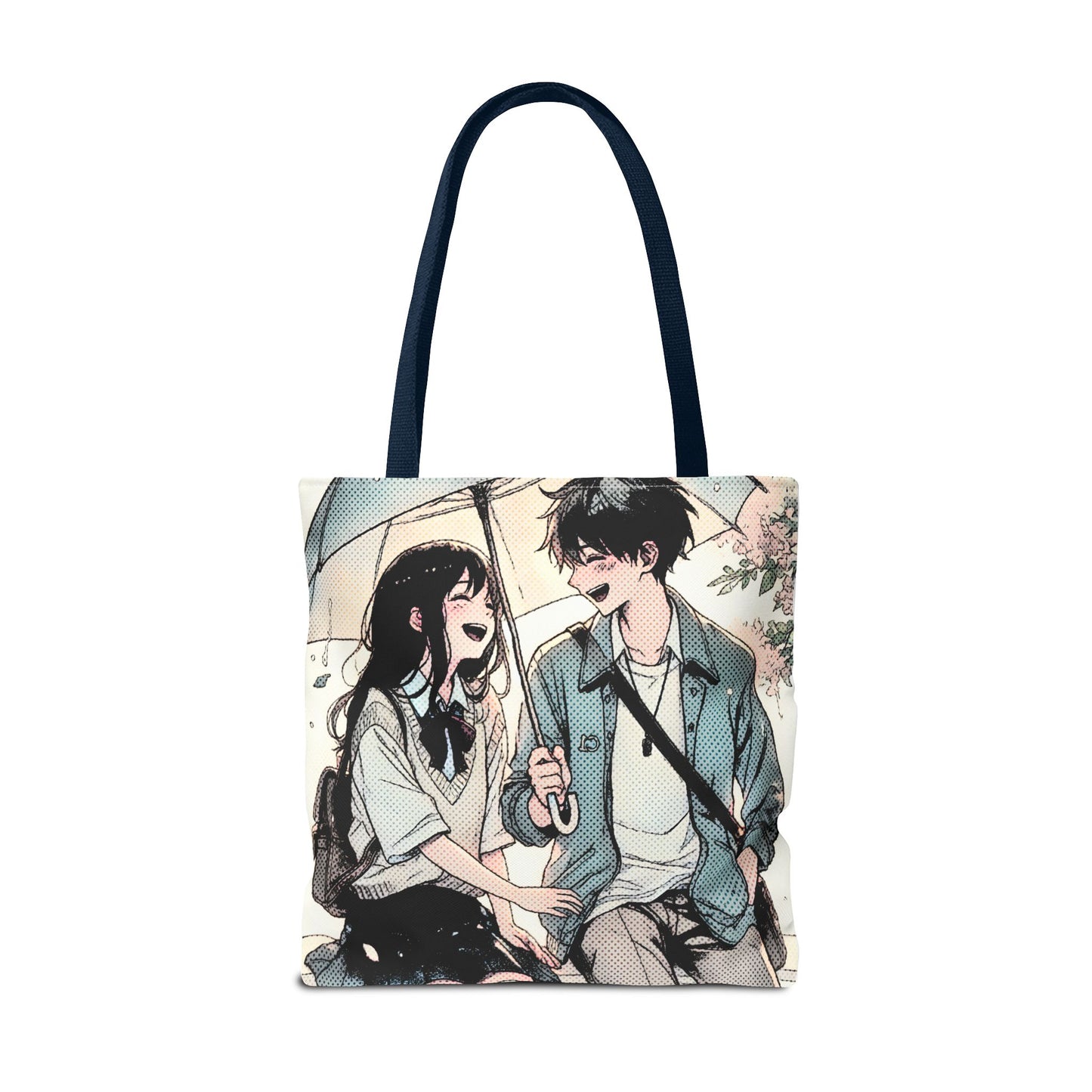 Anime Couple Tote Bag – Soft Romantic Rain Scene, Cute Manga Umbrella Moment, Aesthetic Love Story Bag