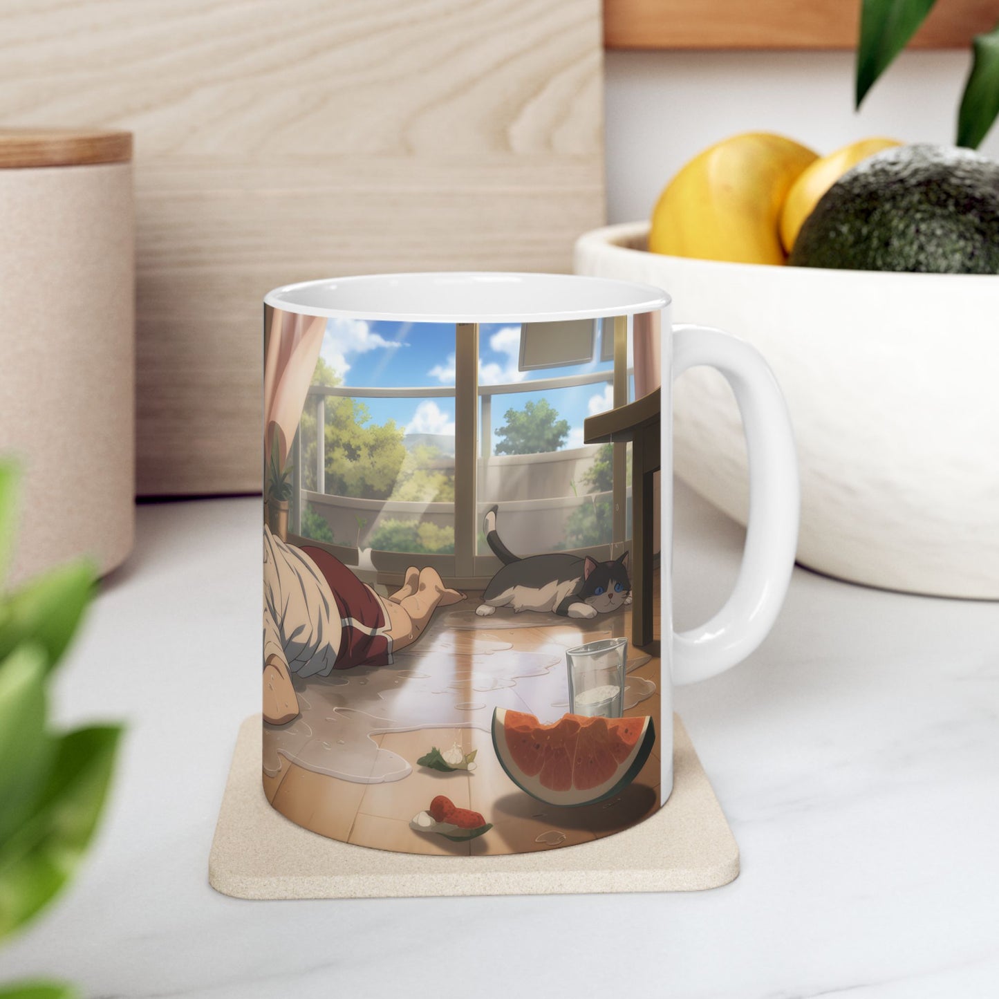 Funny Summer Anime Mug, Heat Exhaustion Anime Girl Coffee Cup, Relatable Hot Weather Mug