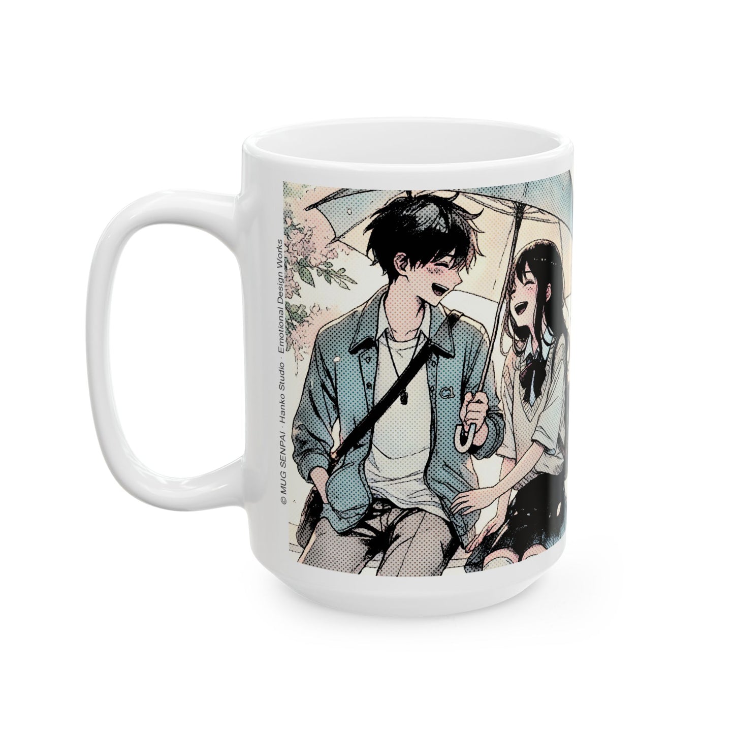 Anime Couple Mug – Soft Rain Walk Romance, Sweet Manga Umbrella Moment, Emotional Coffee Cup for Love Story Fans