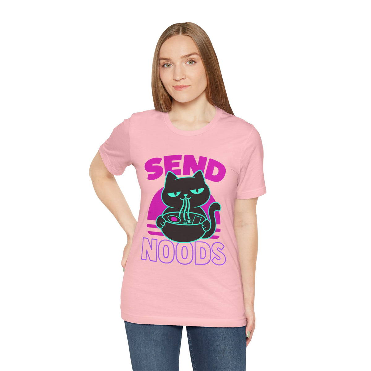 Funny Cat Meme Tee – Send Noods Neon Ramen Cat Shirt
