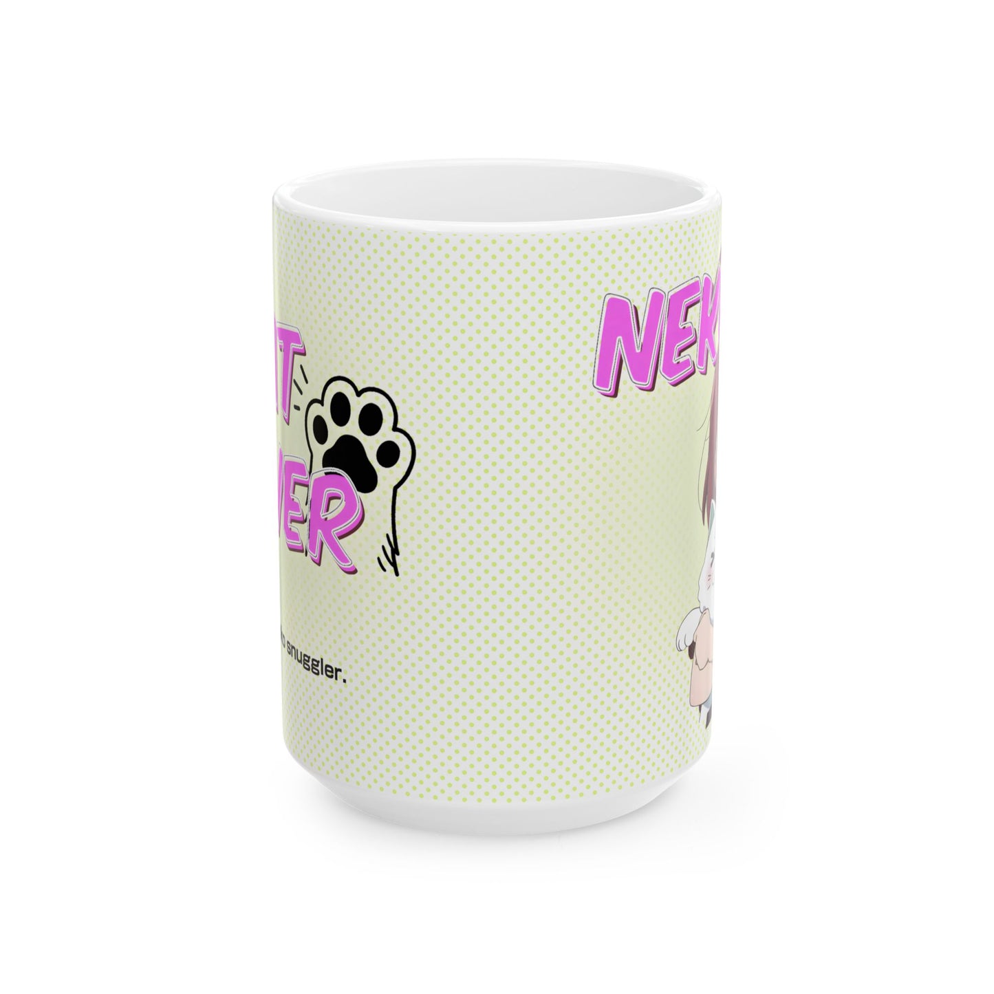 Kawaii Cat Mug – Cute Anime Girl Hugging Chubby Neko, Cozy Anime Coffee Cup for Cat Lovers