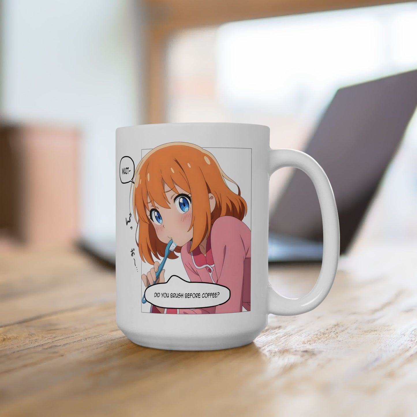 Anime Morning Mug – Did You Brush Before Coffee Meme Cup, Kawaii Confrontational Girl, Funny Otaku Gift for Chaotic Wakeup Gremlins