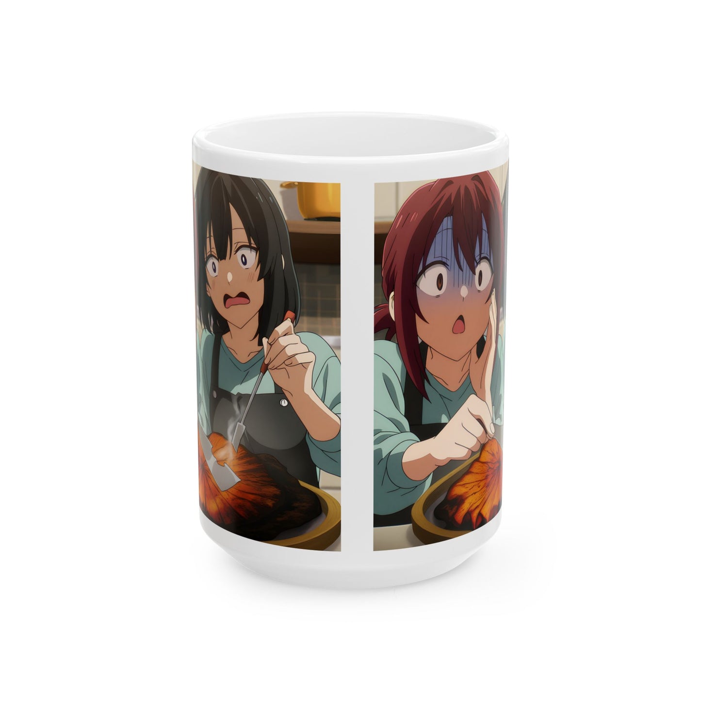 Anime Funny Mug – Kitchen Fail Girls, Hilarious Cooking Disaster Scene Cup
