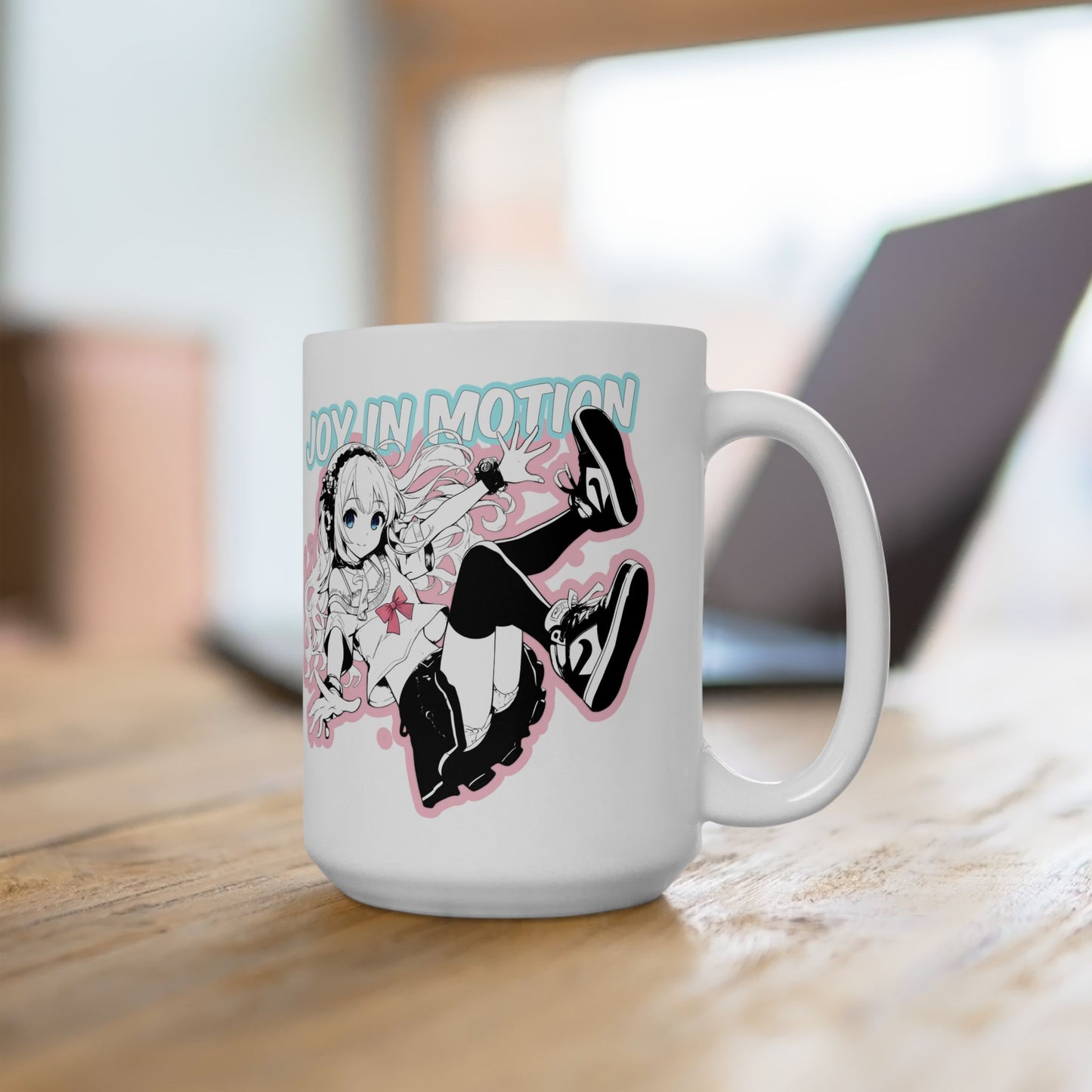 Soft Anime Girl Mug – Joy in Motion, Pastel Kawaii Otaku Gift for Fans of Bright Chaos and Sweet Energy