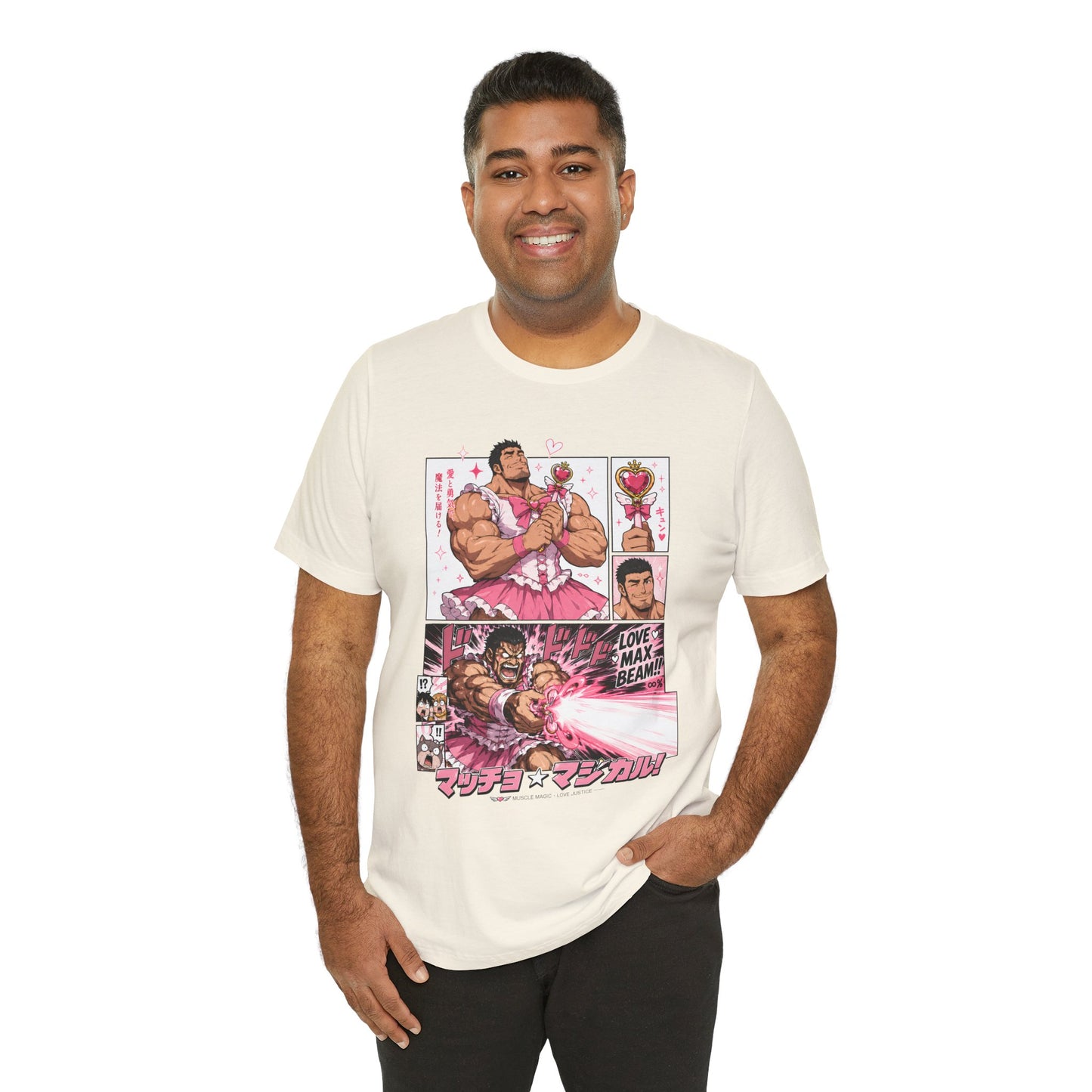 Funny Anime Shirt – Magical Girl Muscle Parody Tee, Buff Manga Hero in Pink Dress, Anime Meme T-Shirt, Otaku Gift