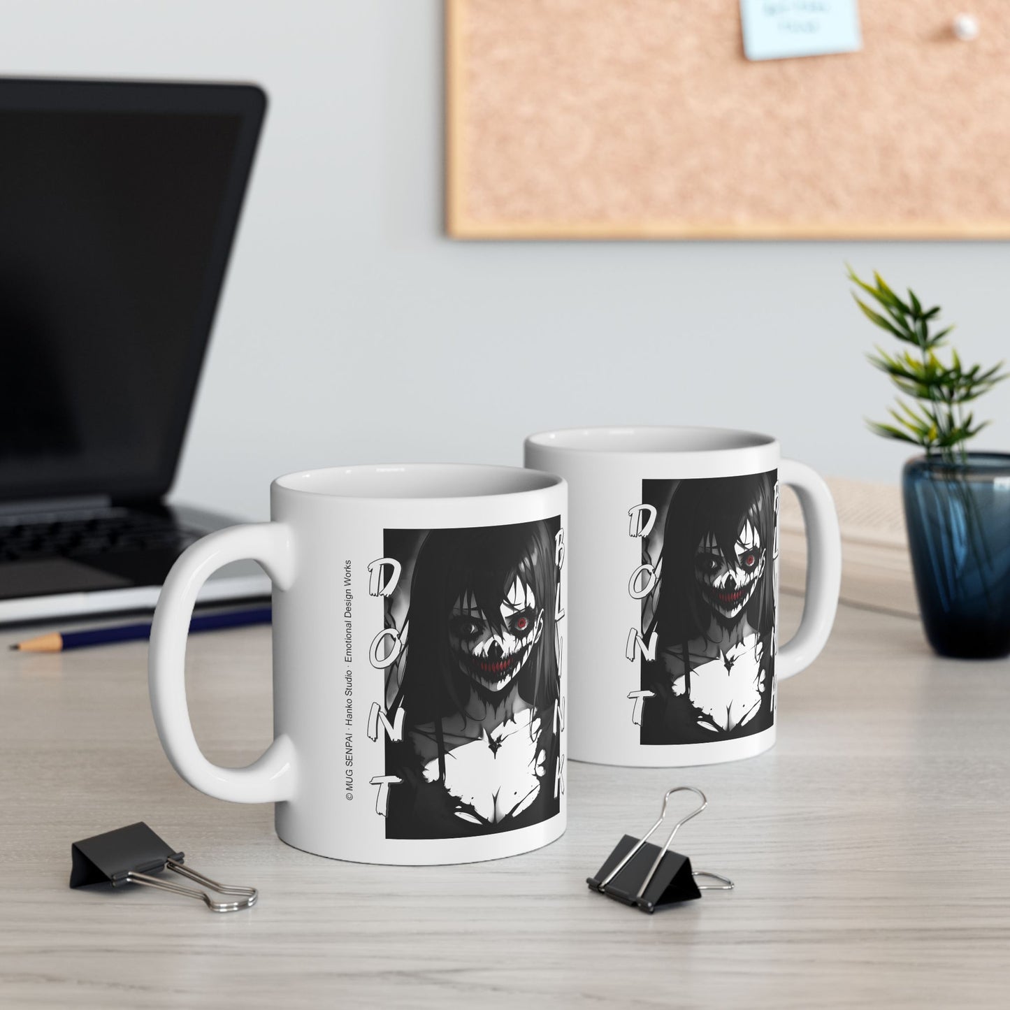 Horror Anime Girl Mug – Don’t Blink Creepy Manga Art Cup, Dark Aesthetic Coffee Gift for Horror Fans