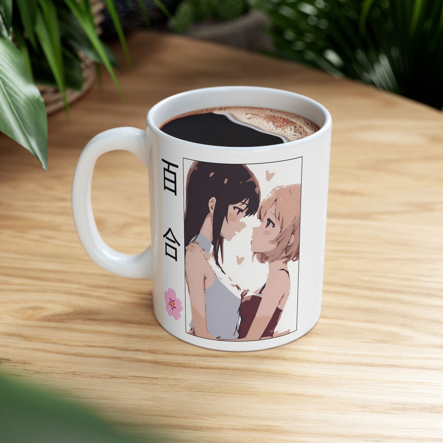 Yuri Romance Mug – Girls Love Anime Cup with Sakura Detail, Soft GL Moment for WLW Fans and Sapphic Otaku