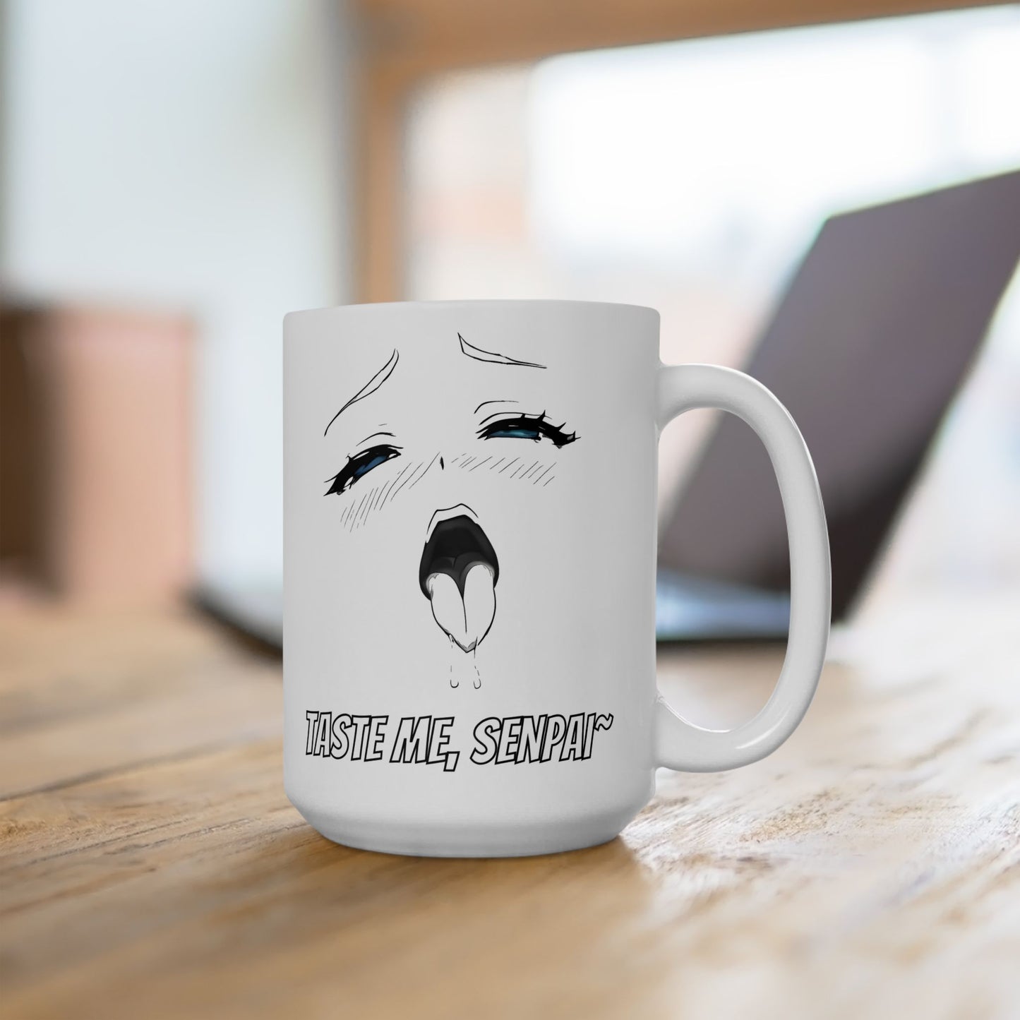 Ahegao Meme Mug – “Taste Me, Senpai” Lewd Anime Face with Blue Eyes, NSFW Otaku Coffee Cup for Bold Weeb Energy and Spicy Gags