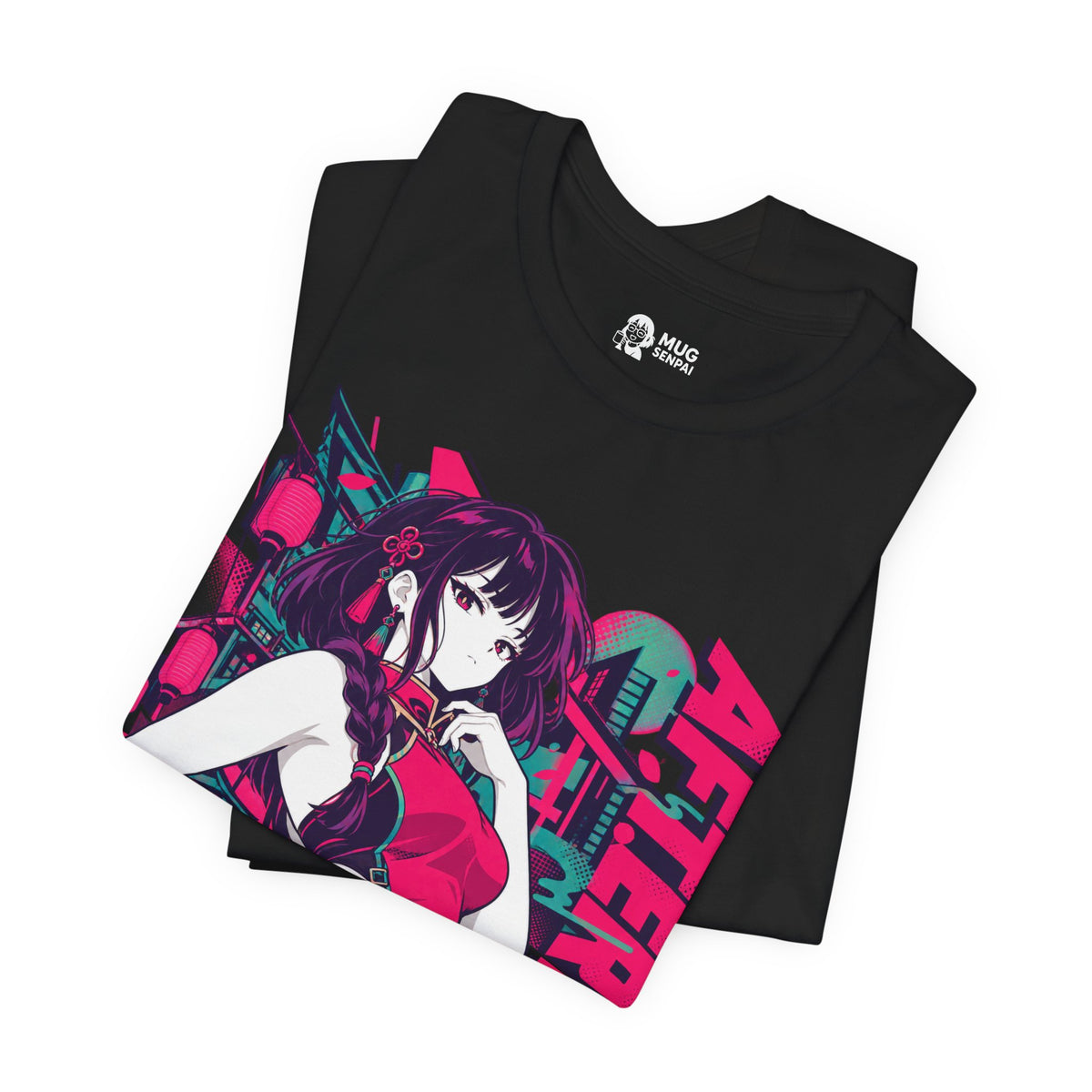Anime Streetwear Tee – After Hours Neon Qipao Girl Graphic