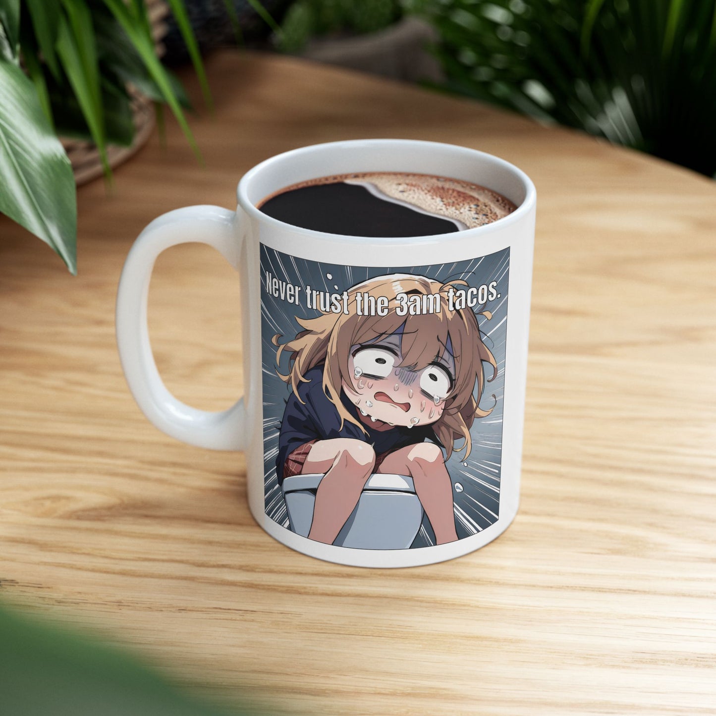Funny Anime Mug – Crying Girl on Toilet Meme, Late Night Regret, Hilarious Gift for Anime Fans and Chaotic Foodies
