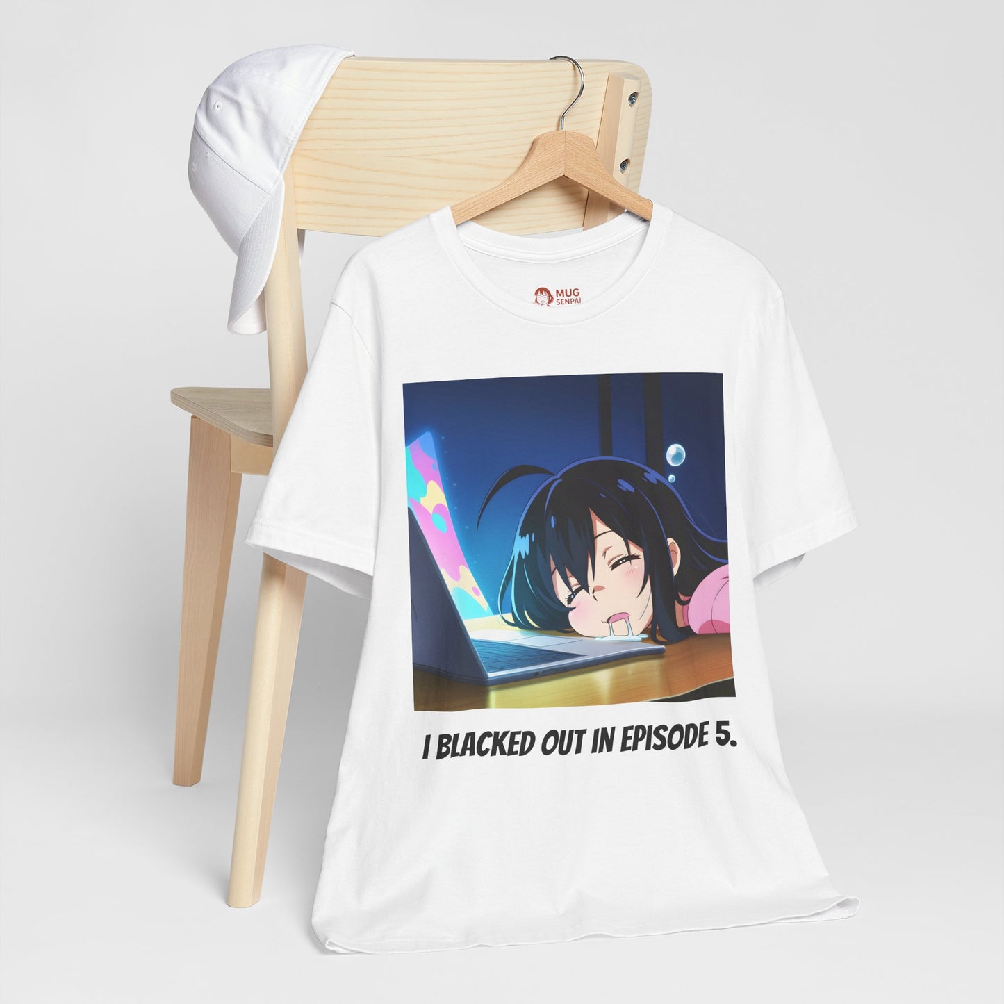 Anime Blackout T-Shirt – I Blacked Out in Episode 5, Drooling Girl Meme Tee, Relatable Otaku Shirt for Exhausted Students and Fans