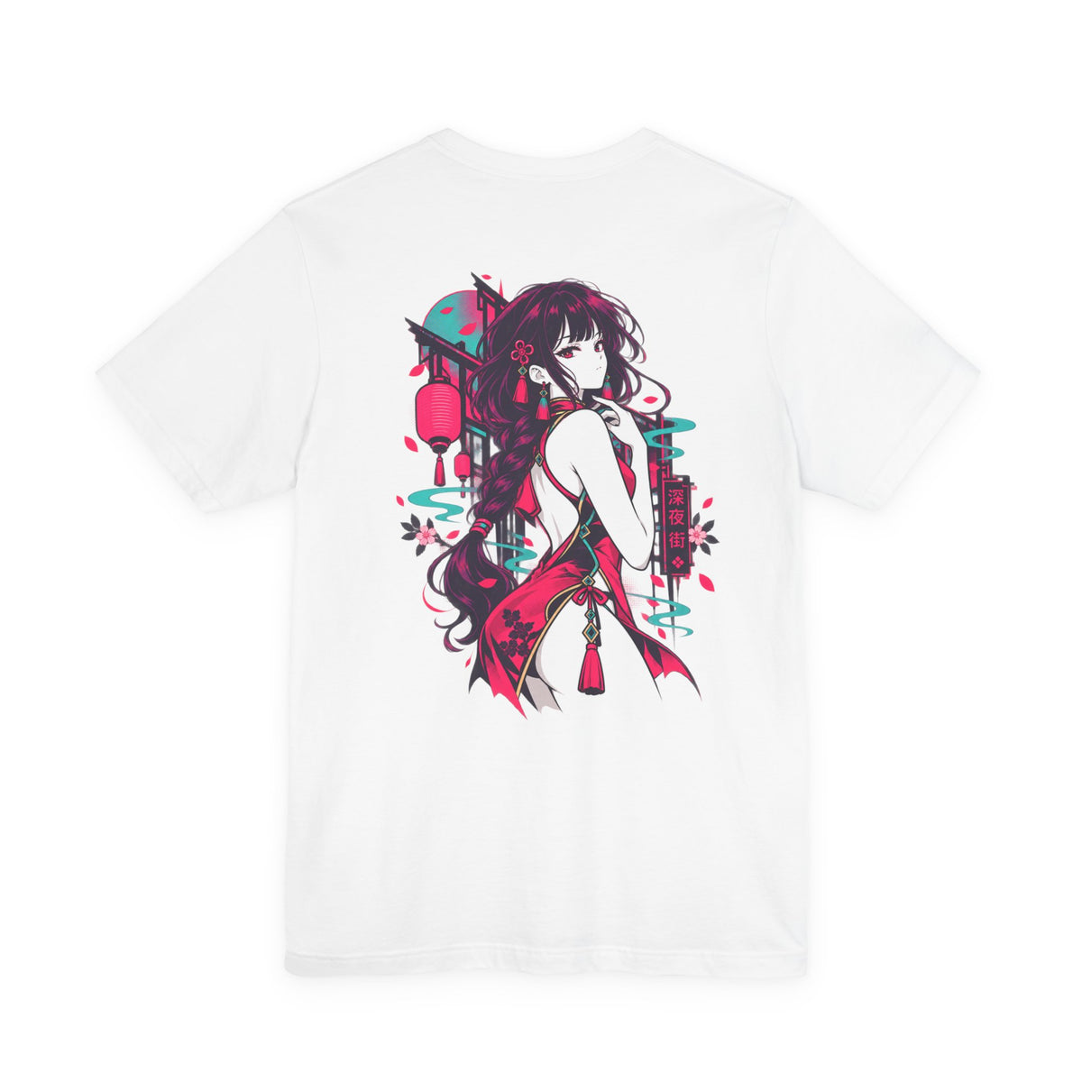 Anime Streetwear Tee – After Hours Neon Qipao Girl Graphic