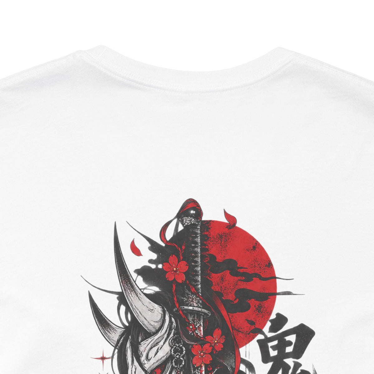 Anime Demon Girl Tee – Red Black Oni Mask Manga Art