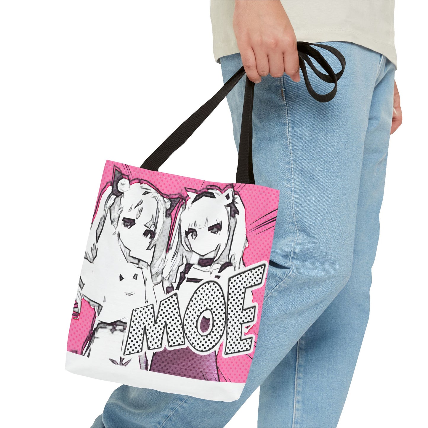 Anime Tote Bag – Pink Pop-Manga MOE Girls, Cute Manga Art Aesthetic Bag