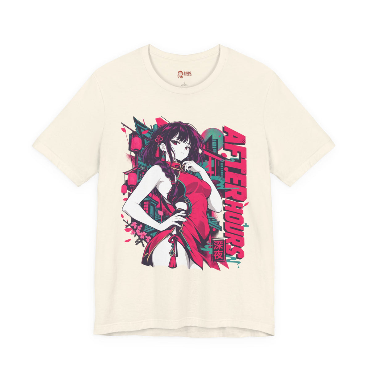 Anime Streetwear Tee – After Hours Neon Qipao Girl Graphic
