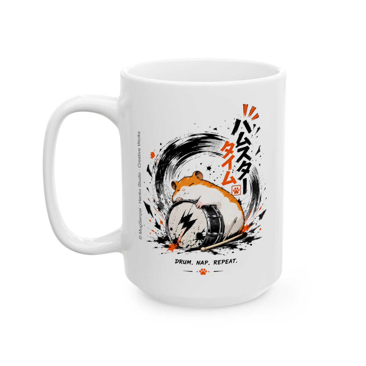 Funny Hamster Mug – Drummer Animal Meme Coffee Cup