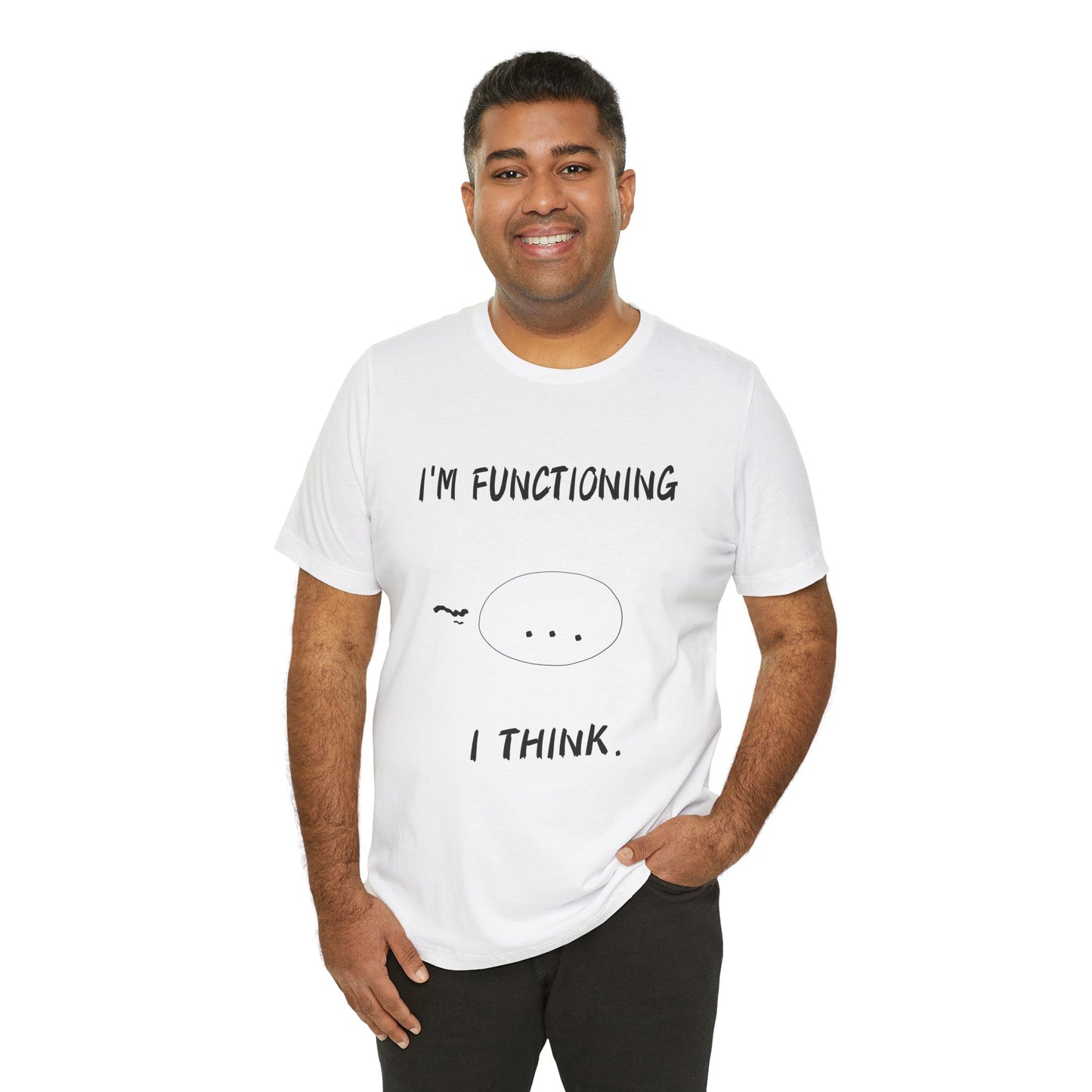 Funny Anime T-Shirt – “I’m Functioning I Think” Exhausted Quote Tee, Relatable Otaku Gift for Students, Burnout Moods, and Meme Lovers