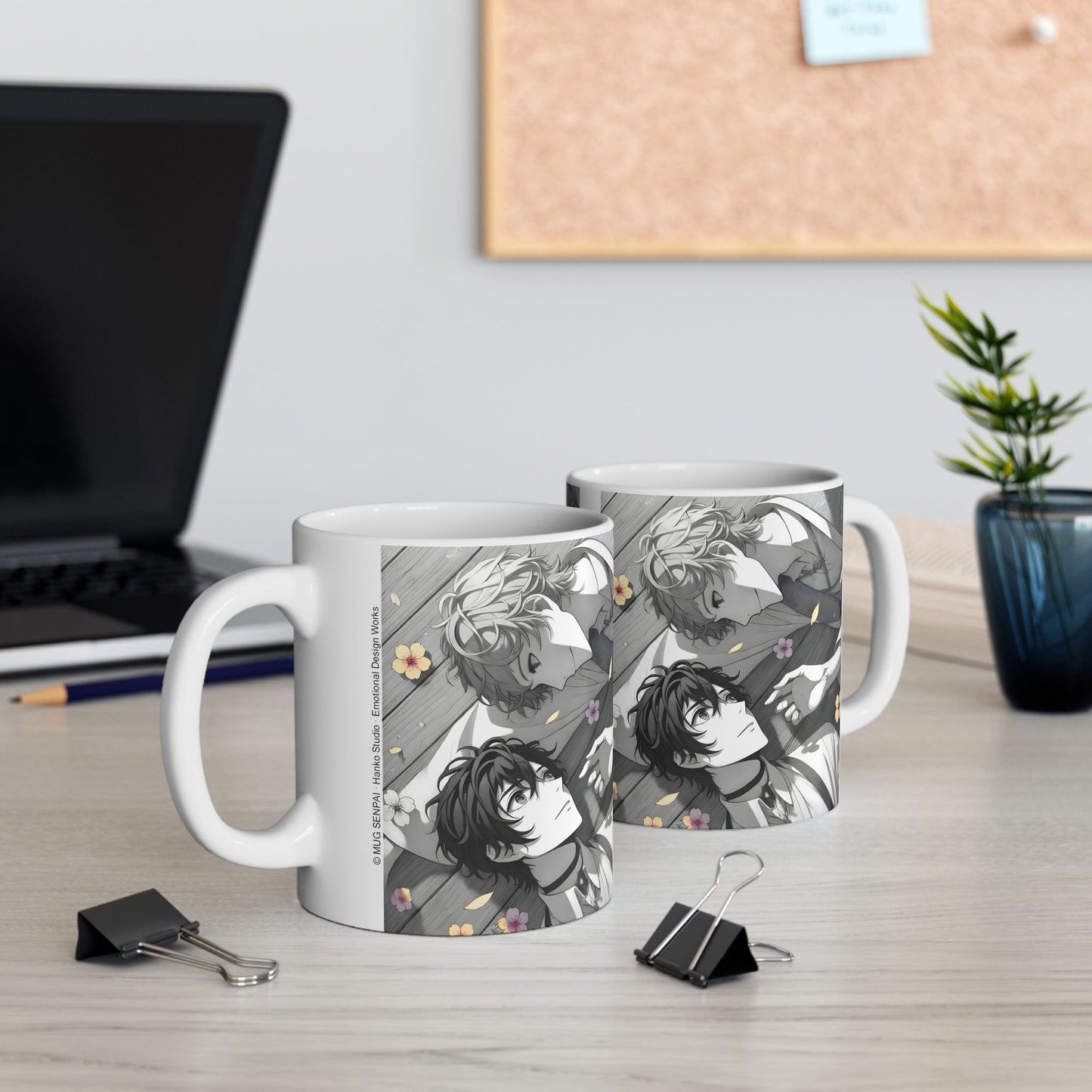 Boys Love Anime Mug – Soft Flower Petal Romance, Gentle BL Moment, Emotional Manga Coffee Cup