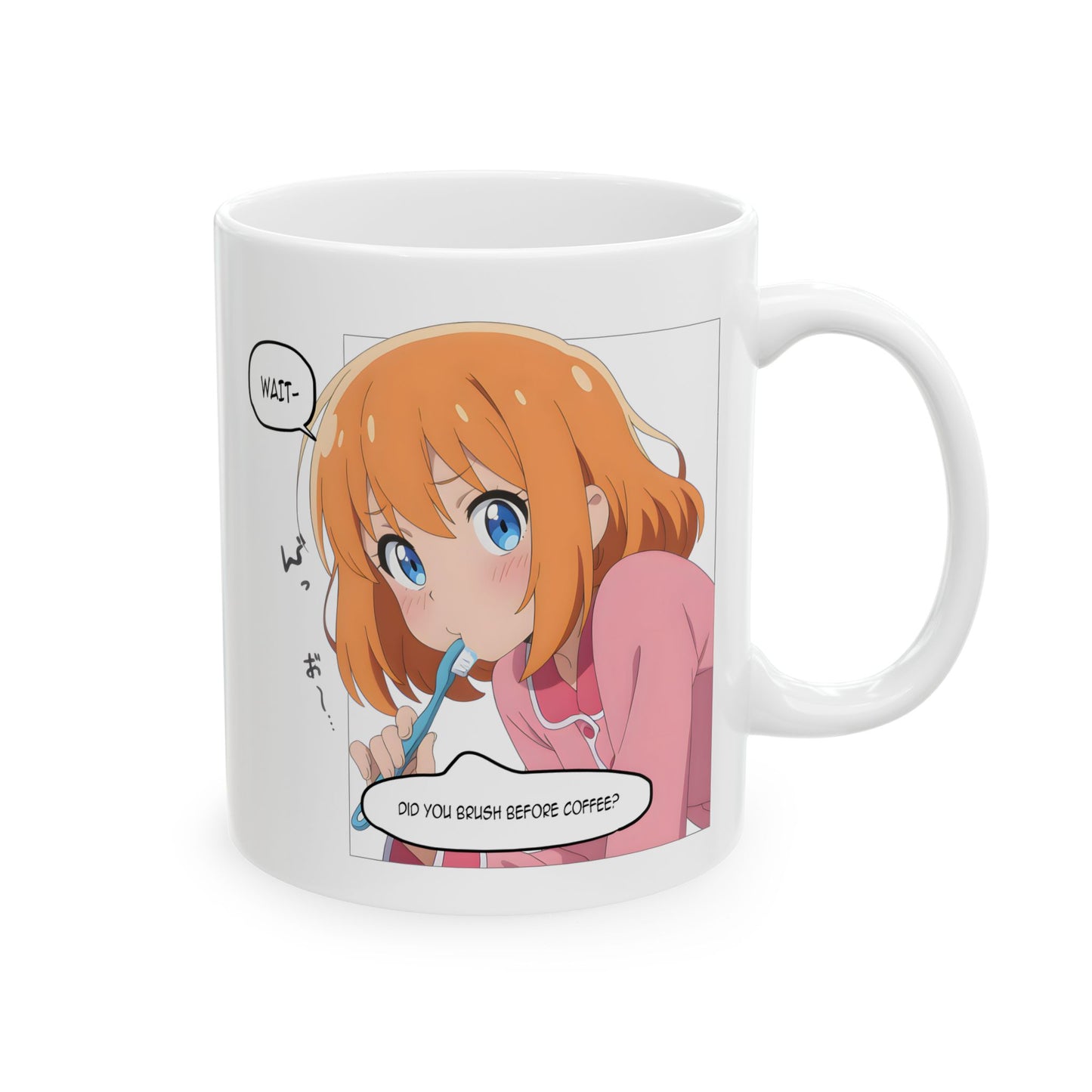 Anime Morning Mug – Did You Brush Before Coffee Meme Cup, Kawaii Confrontational Girl, Funny Otaku Gift for Chaotic Wakeup Gremlins