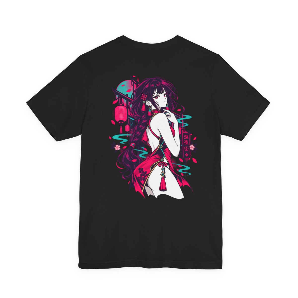 Anime Streetwear Tee – After Hours Neon Qipao Girl Graphic