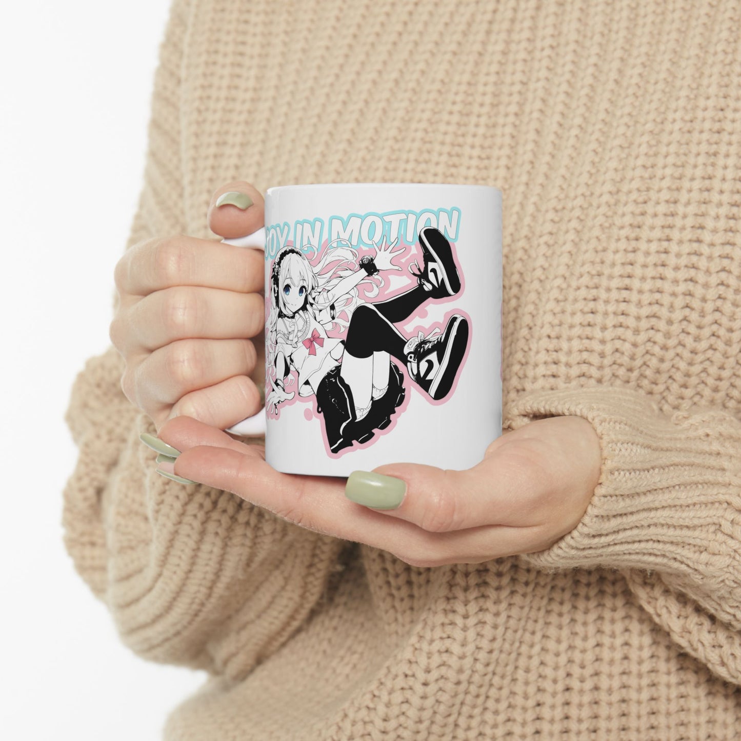 Soft Anime Girl Mug – Joy in Motion, Pastel Kawaii Otaku Gift for Fans of Bright Chaos and Sweet Energy