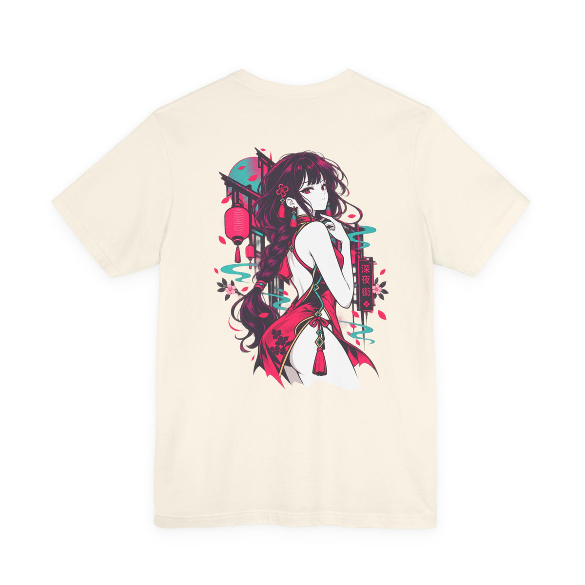Anime Streetwear Tee – After Hours Neon Qipao Girl Graphic