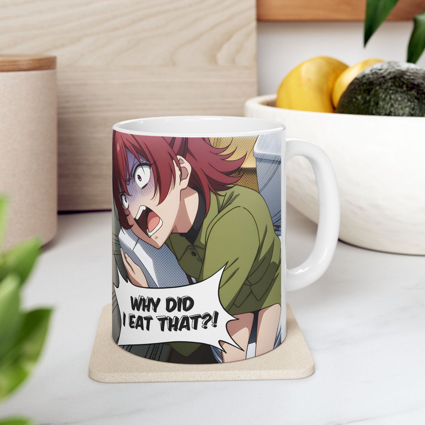 Anime Funny Mug – Hilarious Food Regret Scene, Meme-Style Panic Reaction, Chaotic Anime Girl Coffee Cup