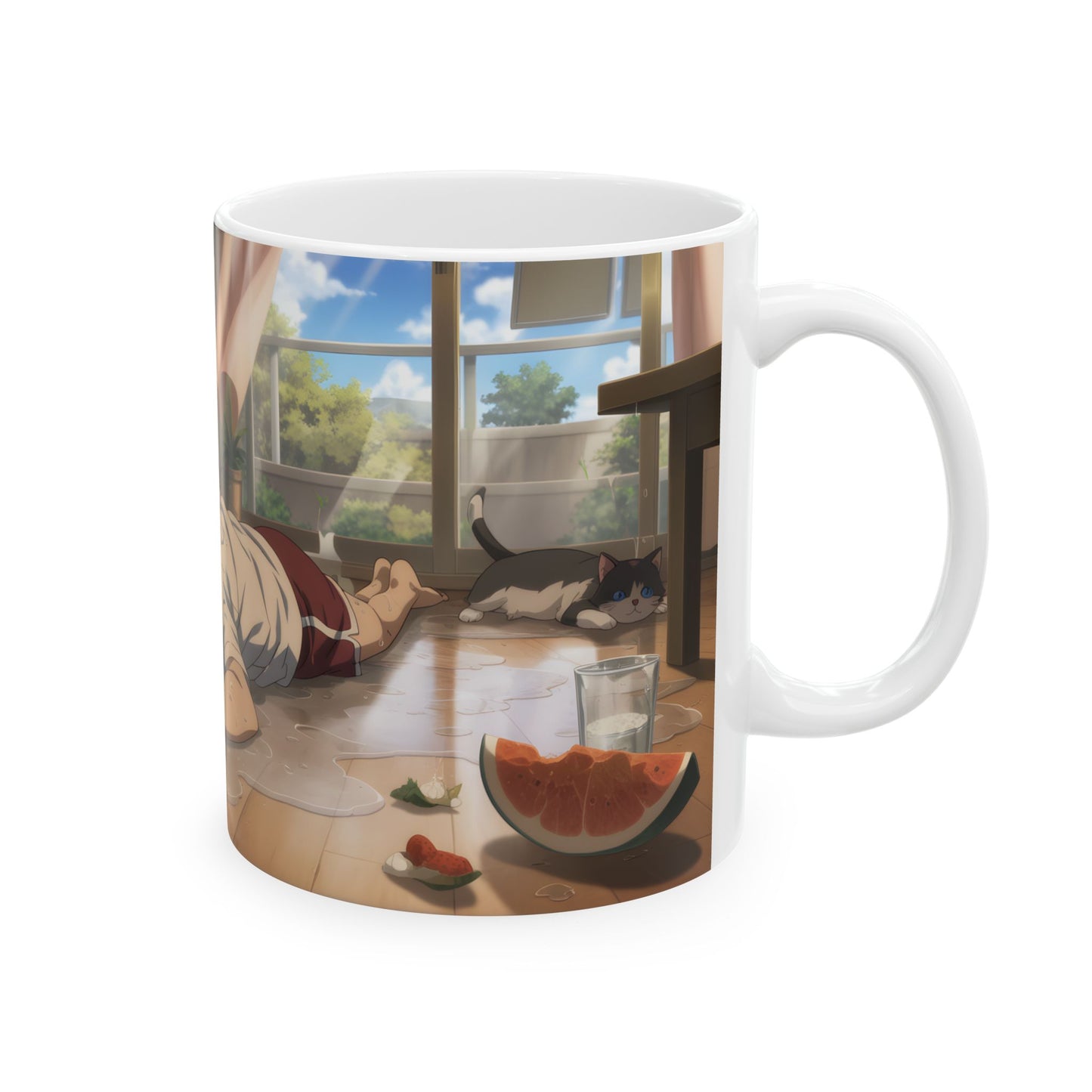 Funny Summer Anime Mug, Heat Exhaustion Anime Girl Coffee Cup, Relatable Hot Weather Mug