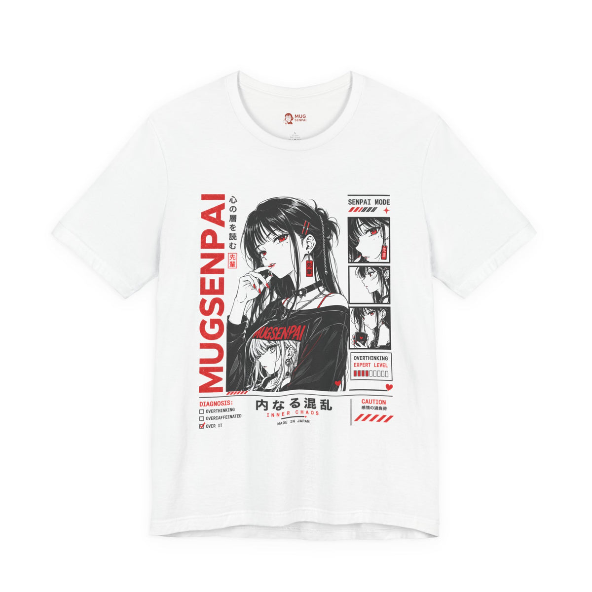 Anime Girl Tee – Red Black Manga Overthinking Graphic