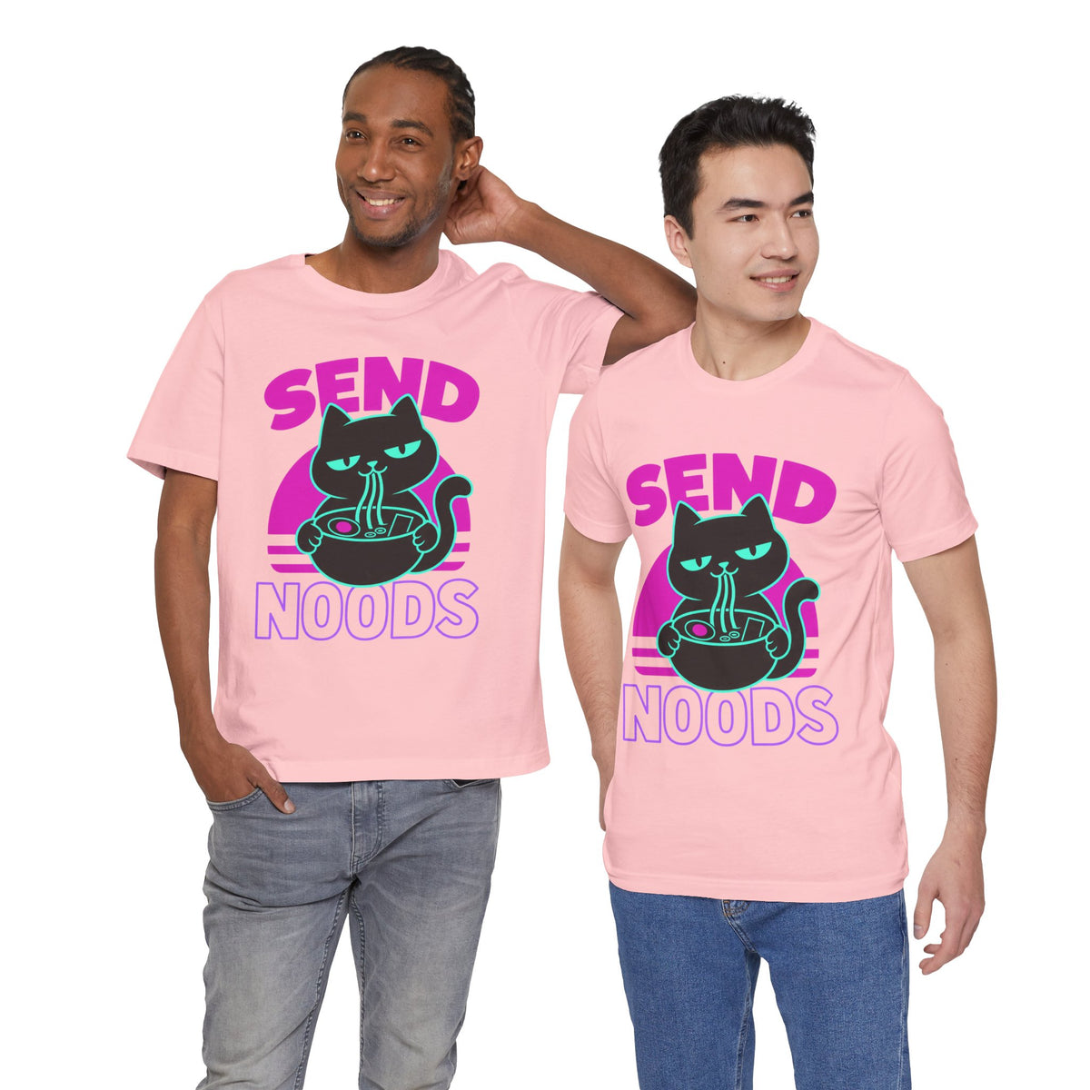 Funny Cat Meme Tee – Send Noods Neon Ramen Cat Shirt