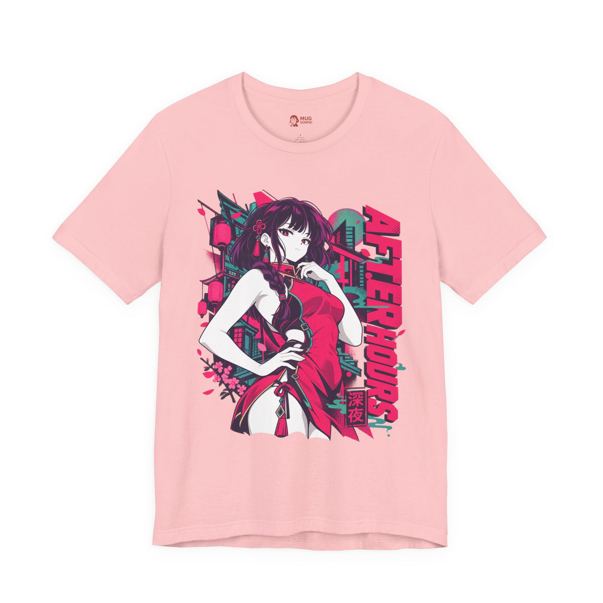 Anime Streetwear Tee – After Hours Neon Qipao Girl Graphic