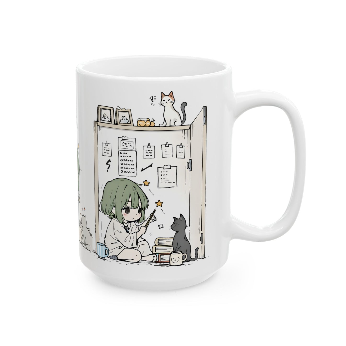 Cozy Cat Anime Mug – Slice of Life Anime Girl with Cats Cup, Soft Aesthetic Cozy Room Mug, Cute Cat Lover Coffee Mug Gift