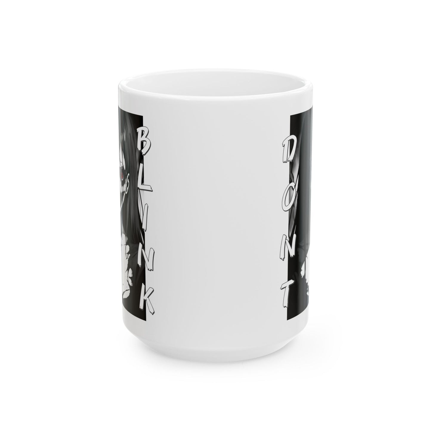 Horror Anime Girl Mug – Don’t Blink Creepy Manga Art Cup, Dark Aesthetic Coffee Gift for Horror Fans