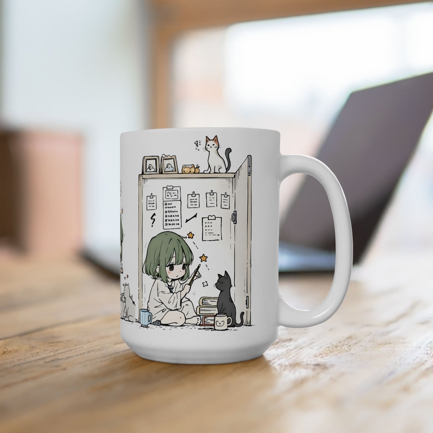 Cozy Cat Anime Mug – Slice of Life Anime Girl with Cats Cup, Soft Aesthetic Cozy Room Mug, Cute Cat Lover Coffee Mug Gift