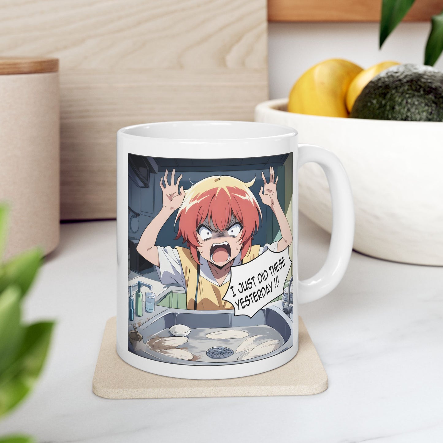 Anime Chores Mug – Screaming Manga Girl at Sink, Relatable Burnout Gift for Overworked Students and Domestic Chaos Survivors