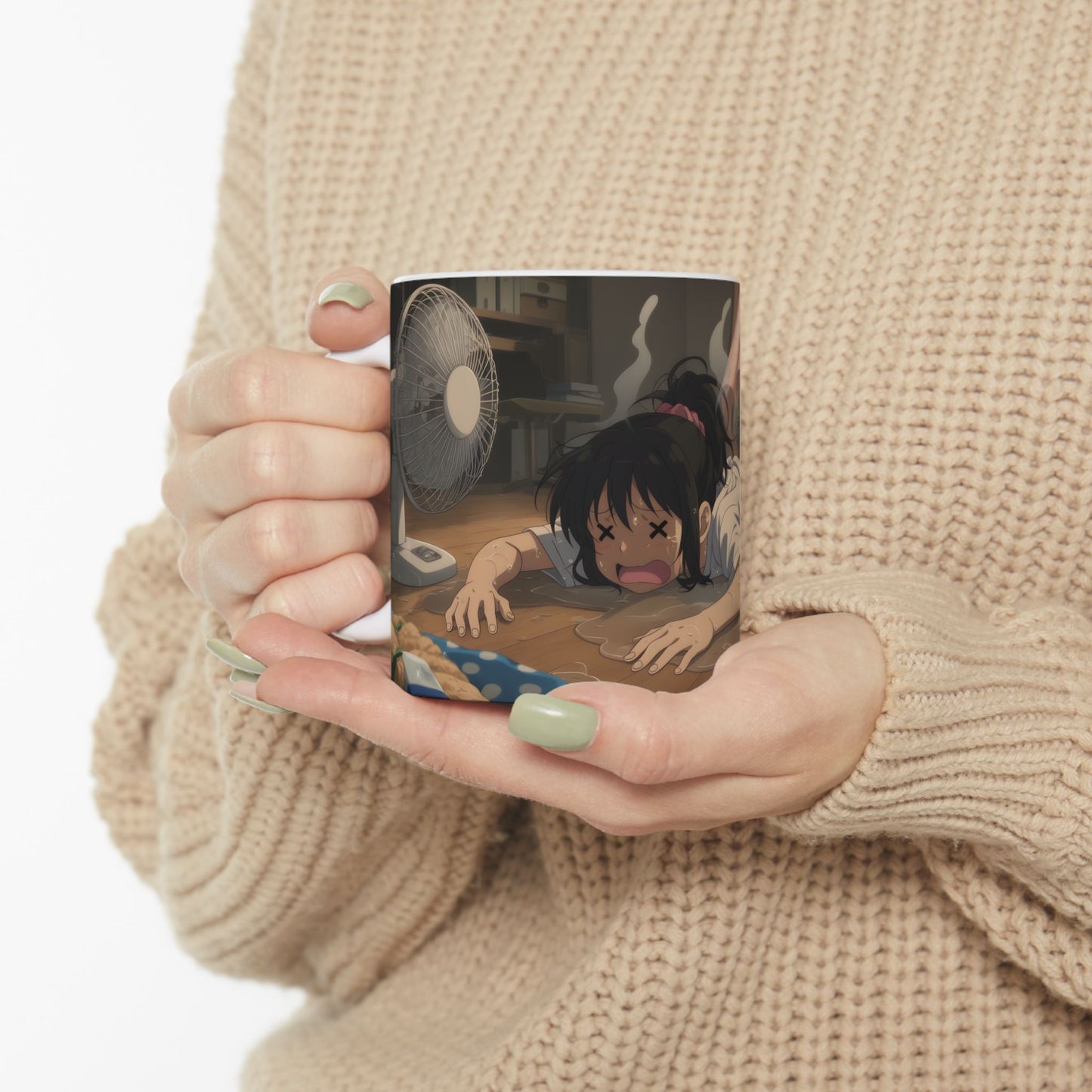 Funny Summer Anime Mug, Heat Exhaustion Anime Girl Coffee Cup, Relatable Hot Weather Mug