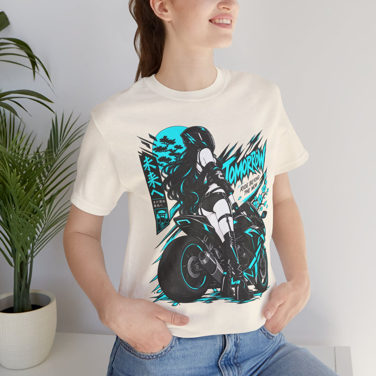 Motorcycle Girl Shirt – Neon Anime Biker Streetwear