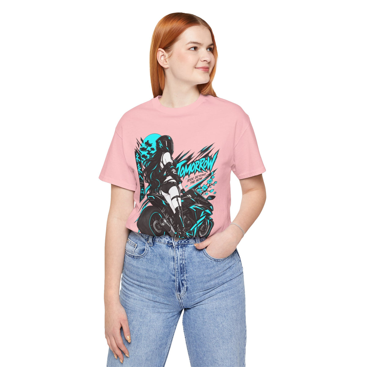 Motorcycle Girl Shirt – Neon Anime Biker Streetwear