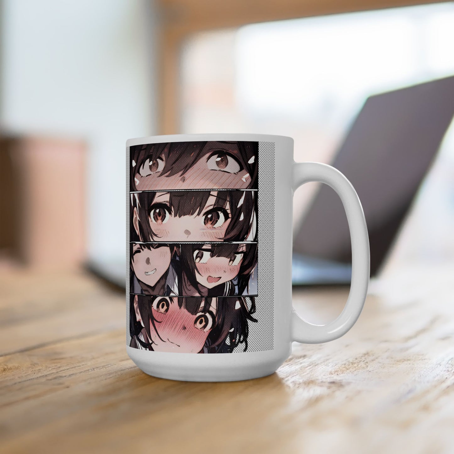 Anime Romance Mug – Blushing Reaction Panels, Cute Manga Couple Moment, Soft Crush Coffee Cup