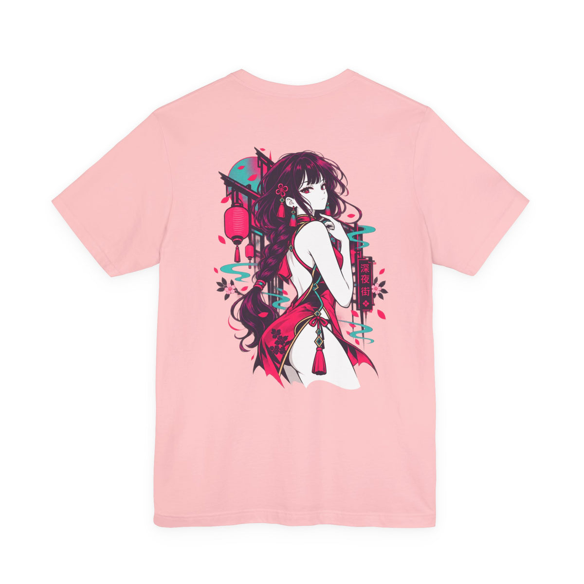 Anime Streetwear Tee – After Hours Neon Qipao Girl Graphic