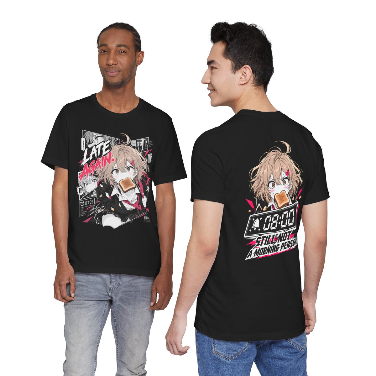 Anime Meme Shirt – Late Again School Girl & Toast Manga Graphic