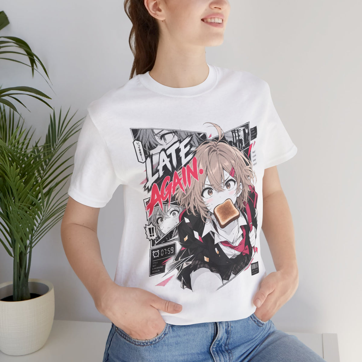 Anime Meme Shirt – Late Again School Girl & Toast Manga Graphic