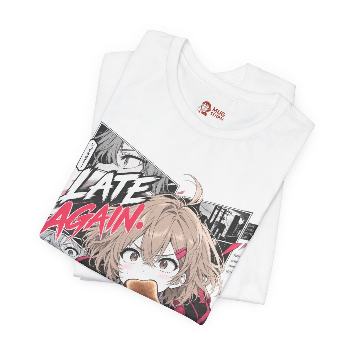 Anime Meme Shirt – Late Again School Girl & Toast Manga Graphic