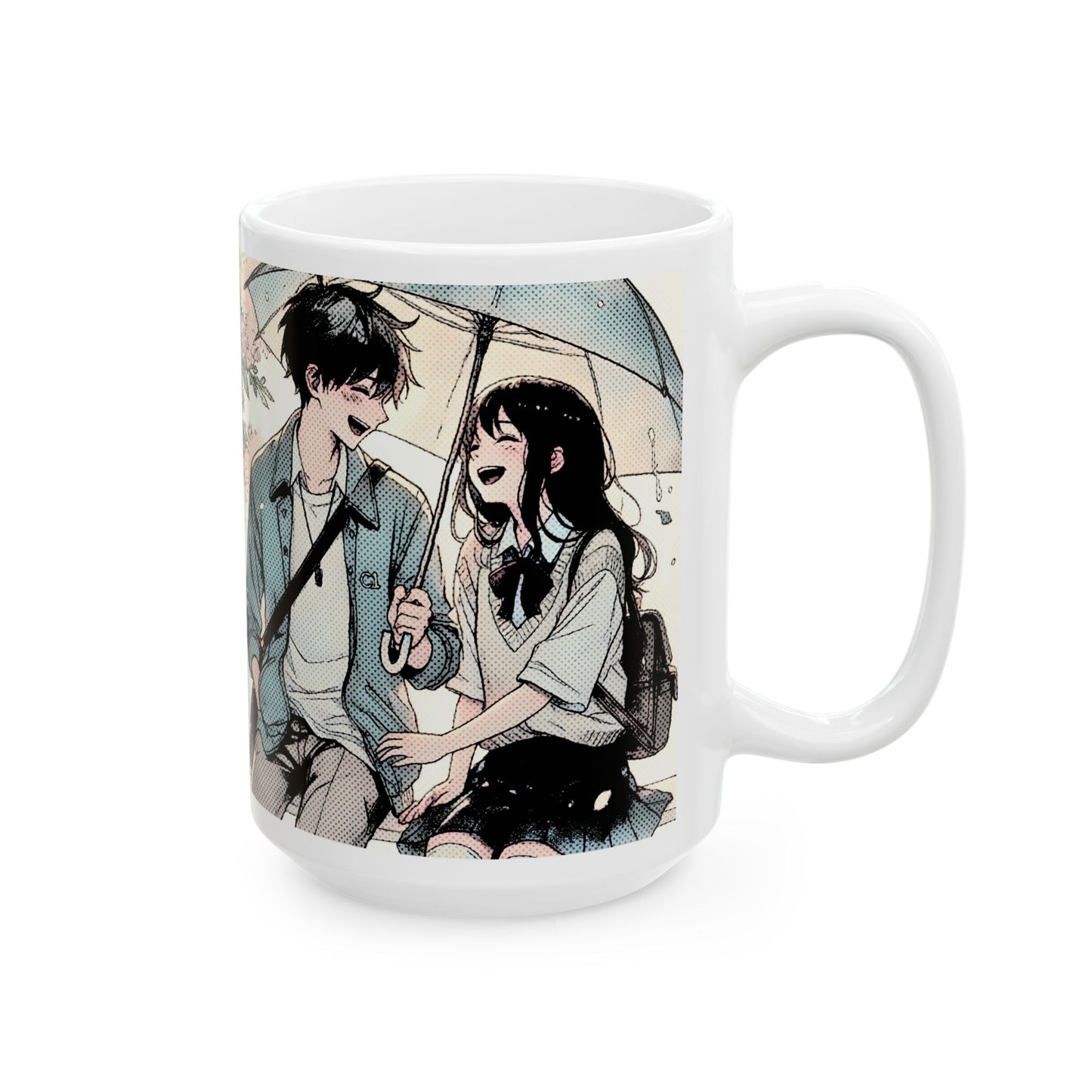 Anime Couple Mug – Soft Rain Walk Romance, Sweet Manga Umbrella Moment, Emotional Coffee Cup for Love Story Fans