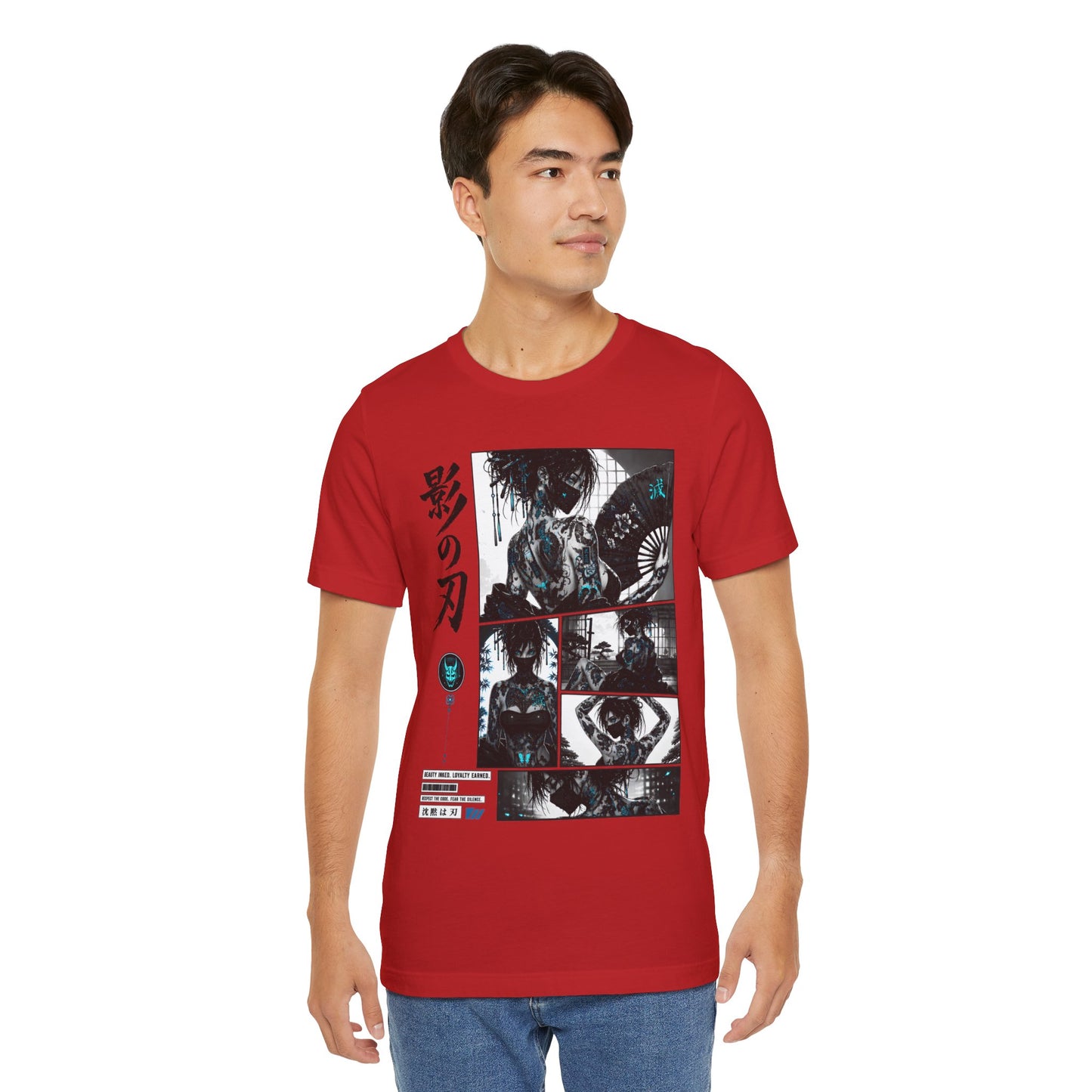Anime Shinobi Tee – Tattooed Ninja Girl Shirt, Japanese Streetwear T-Shirt, Anime Assassin Gift, Dark Aesthetic Tee