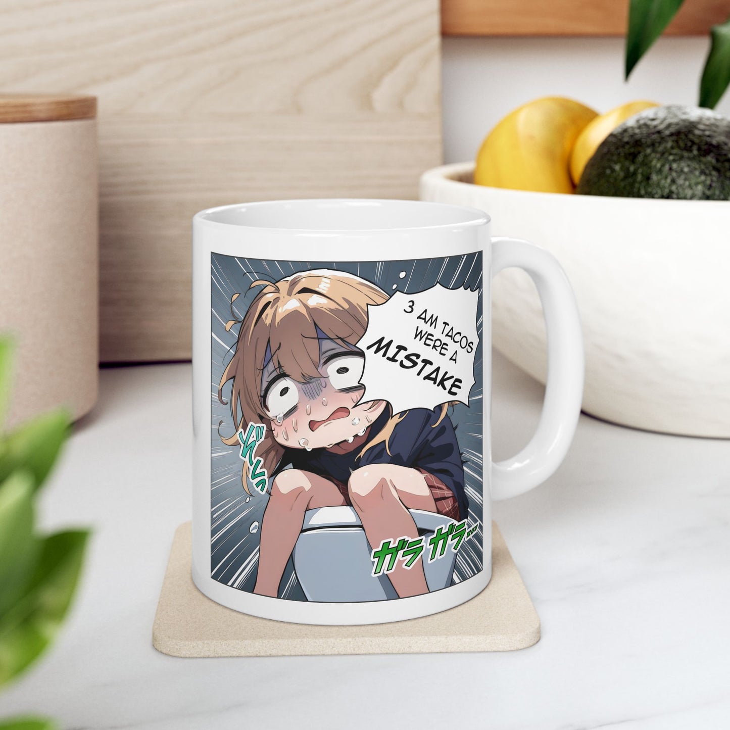 Funny Taco Mug – 3AM Food Regret Anime Meme Cup, Hilarious Late-Night Snack Panic Scene for Otaku & Chaos Lovers